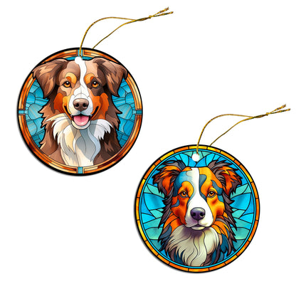 Dog Breed Christmas Ornament Stained Glass Style, &quot;Australian Shepherd&quot;