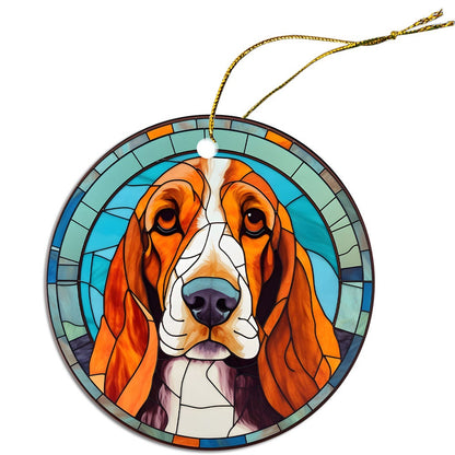 Dog Breed Christmas Ornament Stained Glass Style, "Bassett Hound"