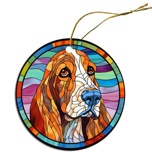 Dog Breed Christmas Ornament Stained Glass Style, "Bassett Hound"