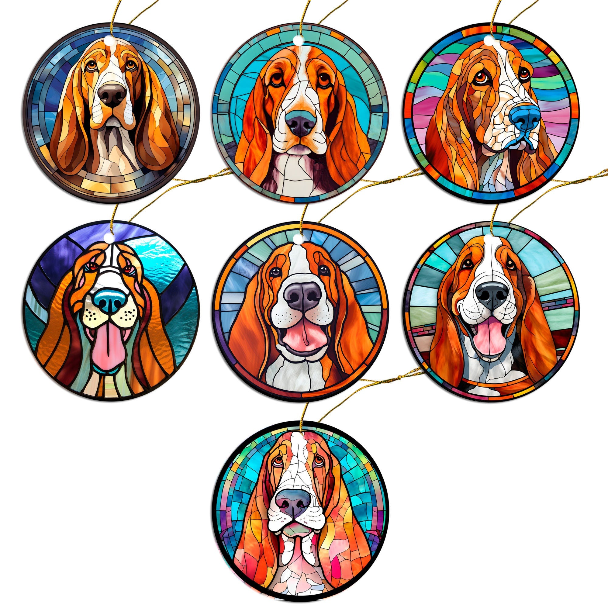 Dog Breed Christmas Ornament Stained Glass Style, &quot;Bassett Hound&quot;