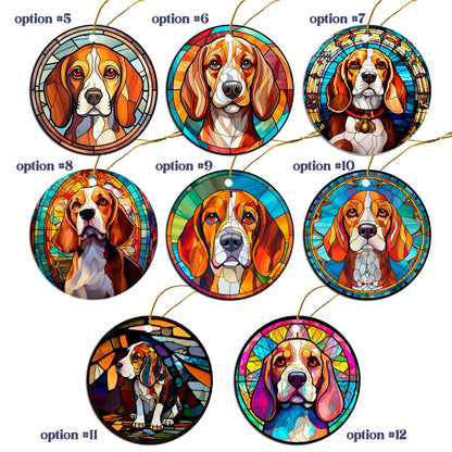 Dog Breed Christmas Ornament Stained Glass Style, "Beagle"