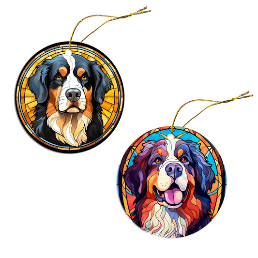 Dog Breed Christmas Ornament Stained Glass Style, &quot;Bernise Mountain Dog&quot;