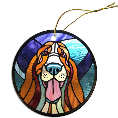 Dog Breed Christmas Ornament Stained Glass Style, "Bloodhound"