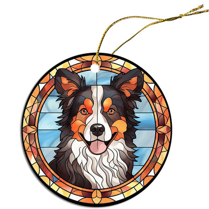 Dog Breed Christmas Ornament Stained Glass Style, "Border Collie"