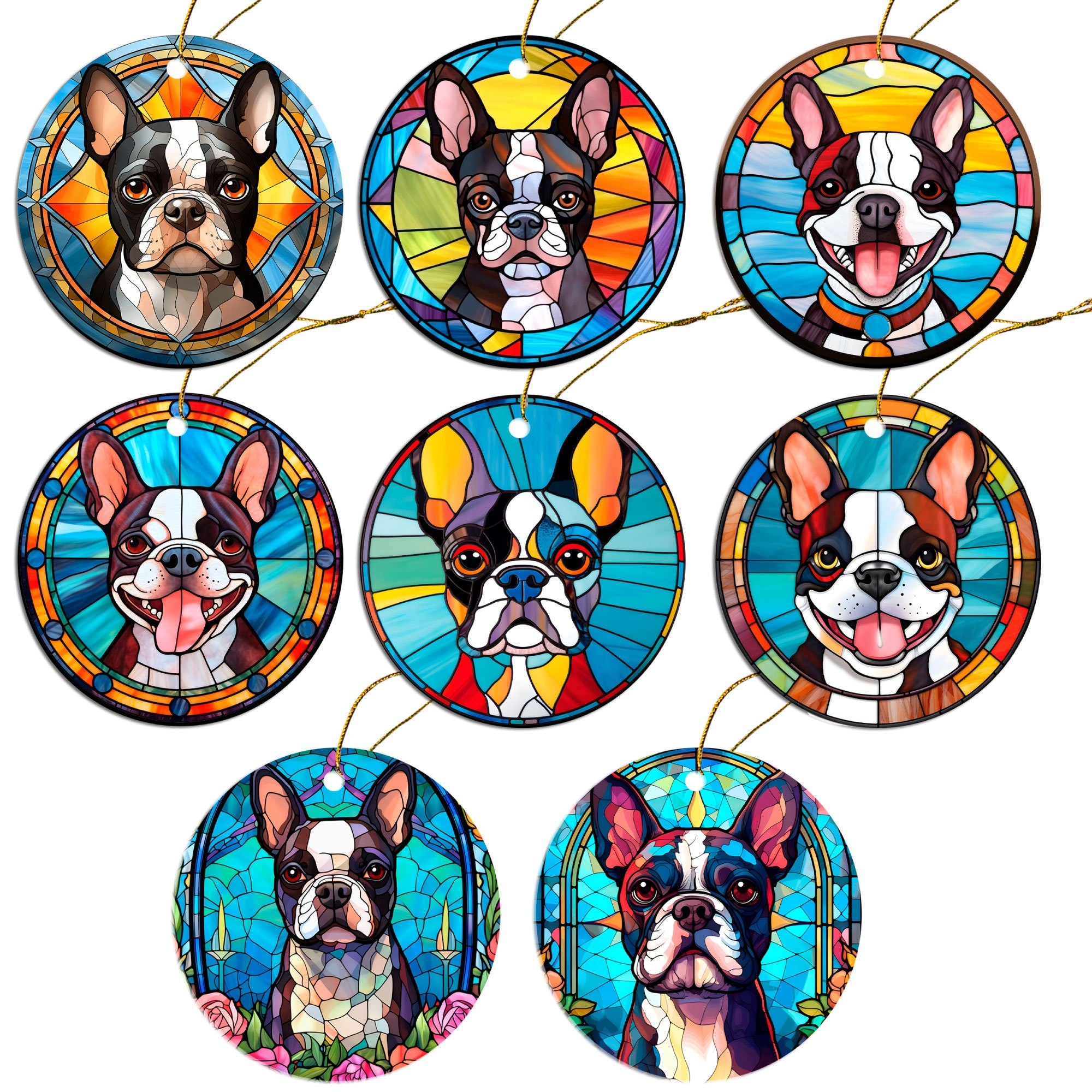 Dog Breed Christmas Ornament Stained Glass Style, &quot;Boston Terrier&quot;
