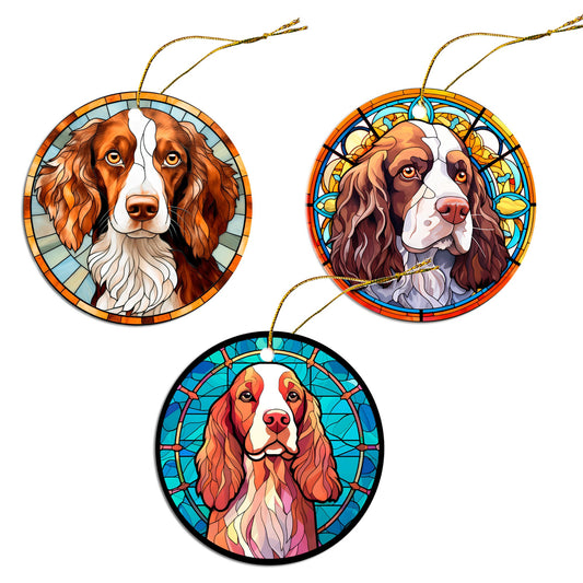 Dog Breed Christmas Ornament Stained Glass Style, &quot;Brittany&quot;