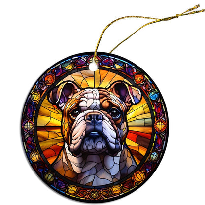 Dog Breed Christmas Ornament Stained Glass Style, "Bulldog"