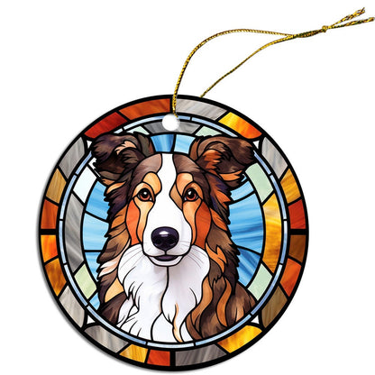 Dog Breed Christmas Ornament Stained Glass Style, "Collie"