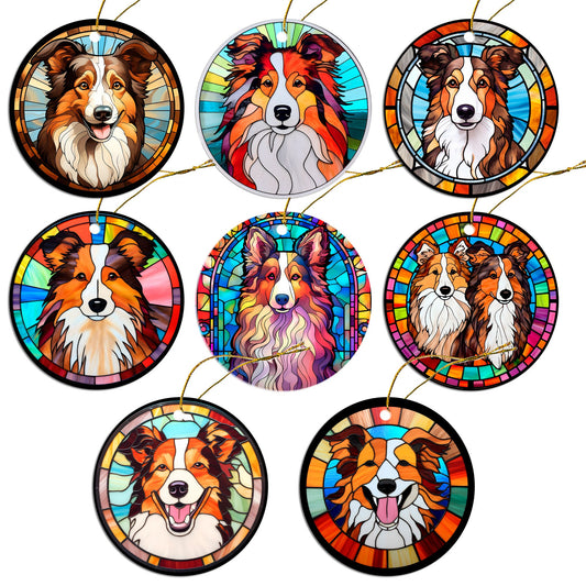 Dog Breed Christmas Ornament Stained Glass Style, &quot;Collie&quot;