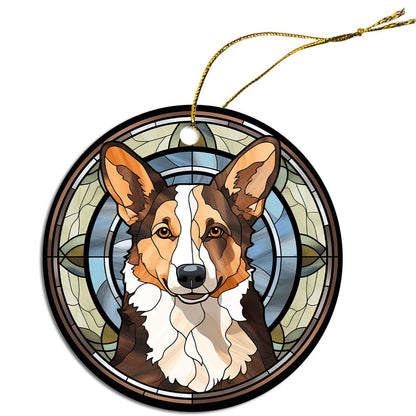 Dog Breed Christmas Ornament Stained Glass Style, "Corgi"