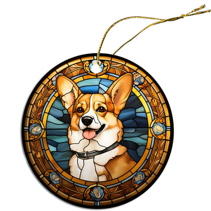 Dog Breed Christmas Ornament Stained Glass Style, "Corgi"