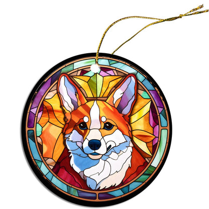 Dog Breed Christmas Ornament Stained Glass Style, "Corgi"