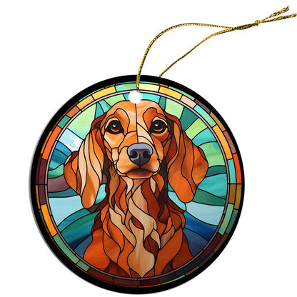 Dog Breed Christmas Ornament Stained Glass Style, "Dachshund"