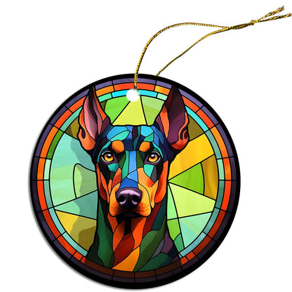 Dog Breed Christmas Ornament Stained Glass Style, "Doberman"