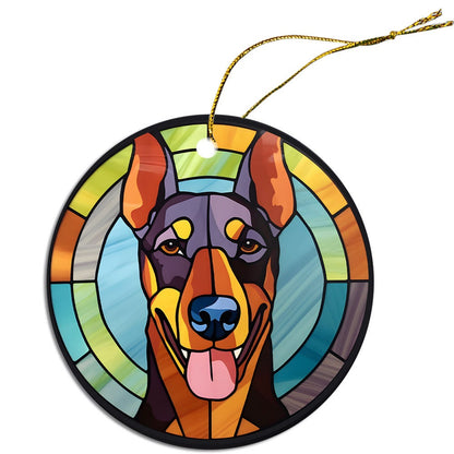 Dog Breed Christmas Ornament Stained Glass Style, "Doberman"