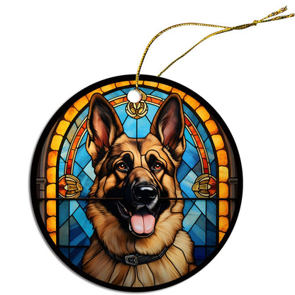 Dog Breed Christmas Ornament Stained Glass Style, "German Shepherd"