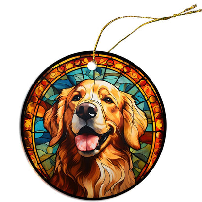 Dog Breed Christmas Ornament Stained Glass Style, "Golden Retriever"