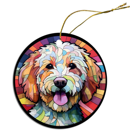 Dog Breed Christmas Ornament Stained Glass Style, "Goldendoodle"