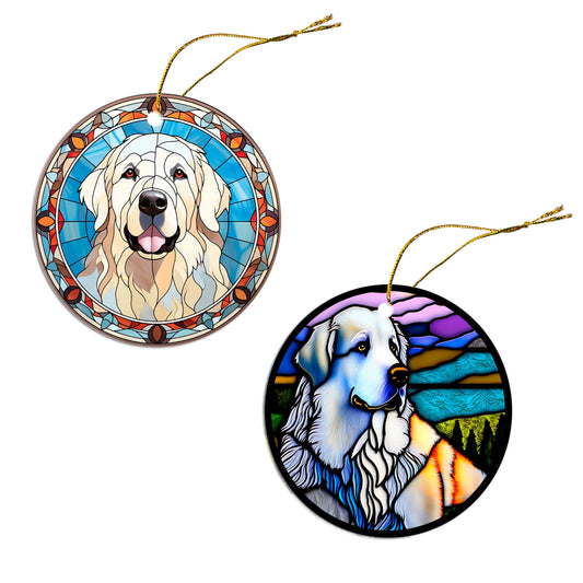 Dog Breed Christmas Ornament Stained Glass Style, &quot;Great Pyrenees&quot;