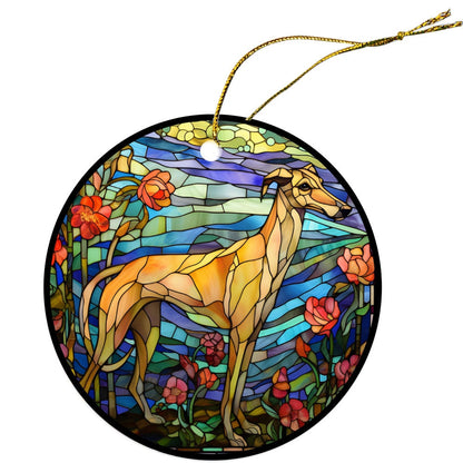 Dog Breed Christmas Ornament Stained Glass Style, "Greyhound"