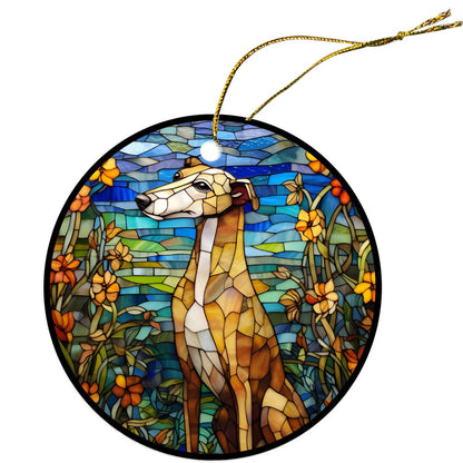 Dog Breed Christmas Ornament Stained Glass Style, "Greyhound"