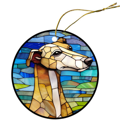 Dog Breed Christmas Ornament Stained Glass Style, "Greyhound"