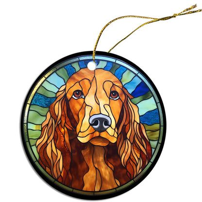 Dog Breed Christmas Ornament Stained Glass Style, "Irish Setter"