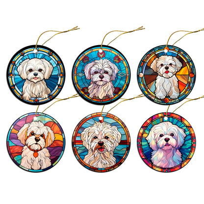 Dog Breed Christmas Ornament Stained Glass Style, &quot;Maltese&quot;