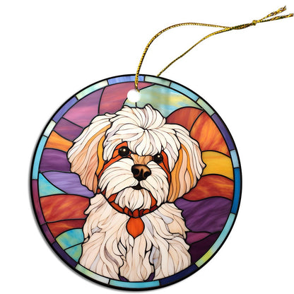 Dog Breed Christmas Ornament Stained Glass Style, "Maltese"