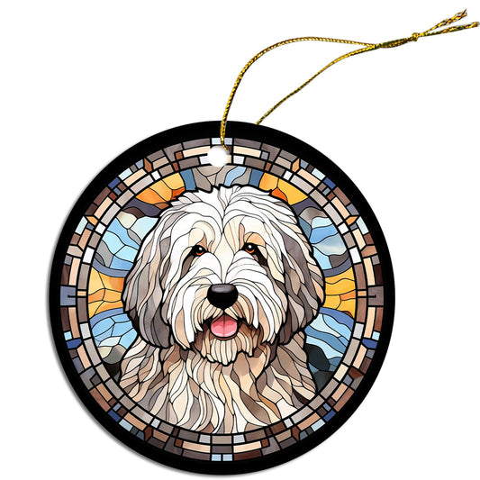 Dog Breed Christmas Ornament Stained Glass Style, &quot;Old English Sheepdog&quot;