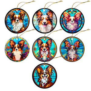 Dog Breed Christmas Ornament Stained Glass Style, &quot;Papillon&quot;