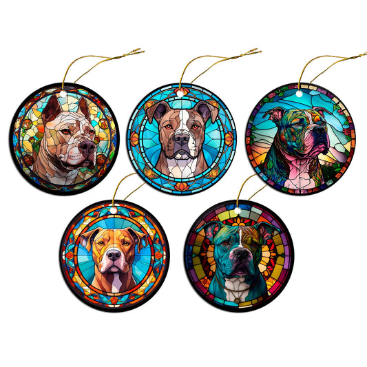 Dog Breed Christmas Ornament Stained Glass Style, &quot;Pit Bull&quot;