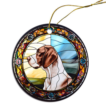 Dog Breed Christmas Ornament Stained Glass Style, "Pointer"