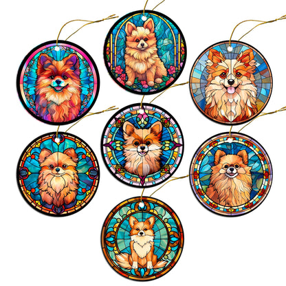 Dog Breed Christmas Ornament Stained Glass Style, &quot;Pomeranian&quot;