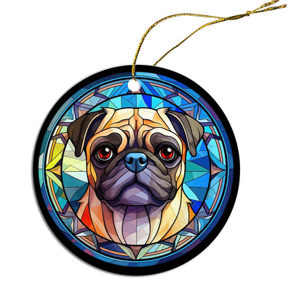 Dog Breed Christmas Ornament Stained Glass Style, "Pug"