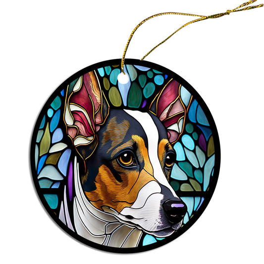 Dog Breed Christmas Ornament Stained Glass Style, &quot;Rat Terrier&quot;