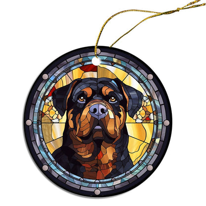 Dog Breed Christmas Ornament Stained Glass Style, "Rottweiler"