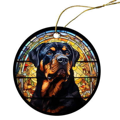 Dog Breed Christmas Ornament Stained Glass Style, "Rottweiler"