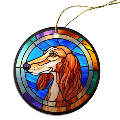 Dog Breed Christmas Ornament Stained Glass Style, "Saluki"