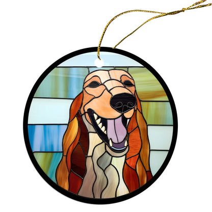 Dog Breed Christmas Ornament Stained Glass Style, "Saluki"