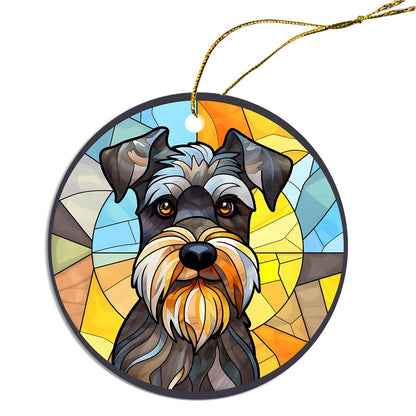 Dog Breed Christmas Ornament Stained Glass Style, "Schnauzer"