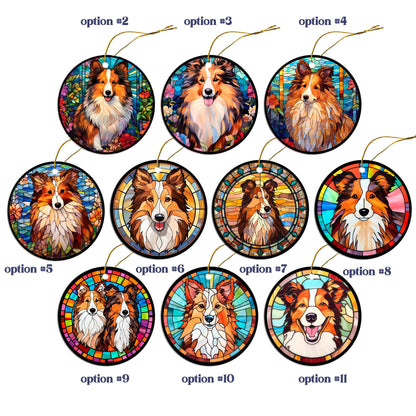 Dog Breed Christmas Ornament Stained Glass Style, "Sheltie"