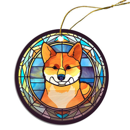 Dog Breed Christmas Ornament Stained Glass Style, "Shiba Inu"