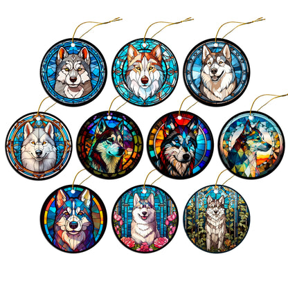 Dog Breed Christmas Ornament Stained Glass Style, &quot;Siberian Husky&quot;