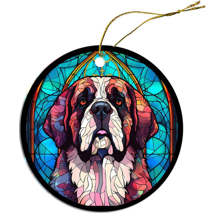 Dog Breed Christmas Ornament Stained Glass Style, "St. Bernard"