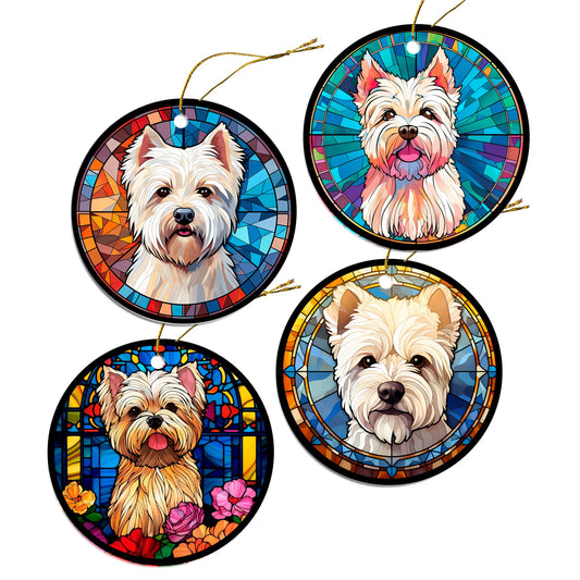 Dog Breed Christmas Ornament Stained Glass Style, &quot;Westie&quot;