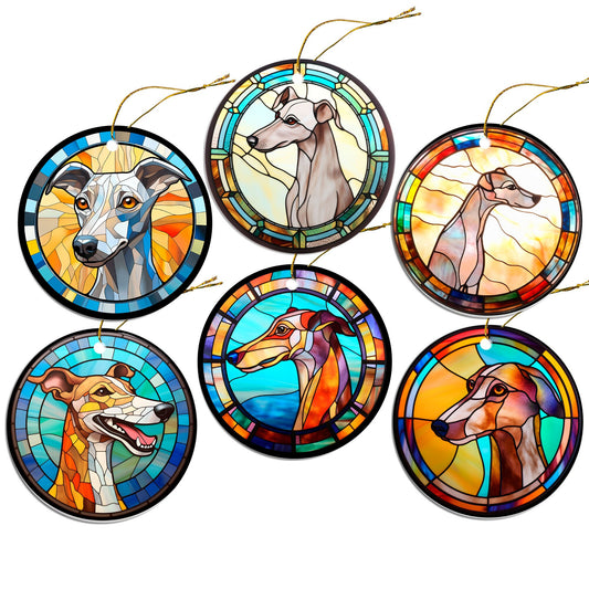 Dog Breed Christmas Ornament Stained Glass Style, &quot;Whippet&quot;