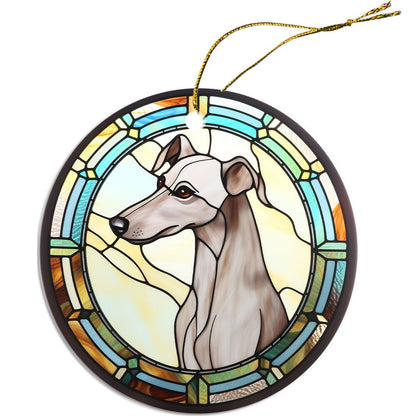 Dog Breed Christmas Ornament Stained Glass Style, "Whippet"