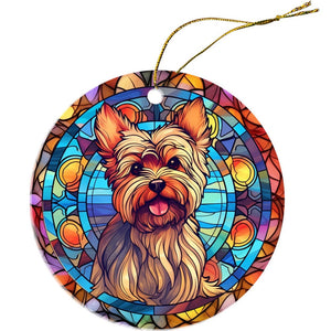 Dog Breed Christmas Ornament Stained Glass Style, "Yorkie"