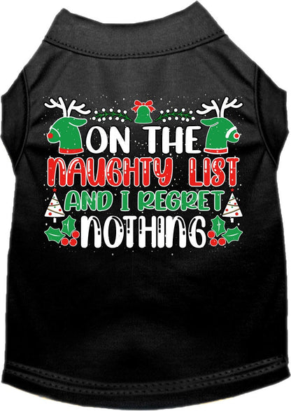 Christmas Pet Dog & Cat Shirt Screen Printed, "On The Naughty List And I Regret Nothing"